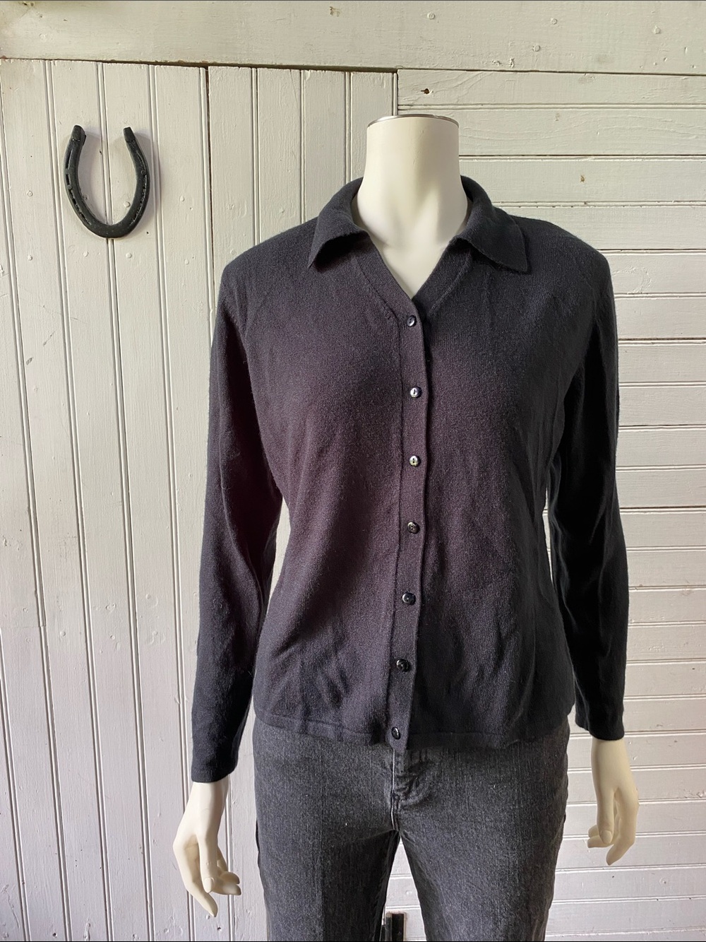 Kathie Lee Collection Black Button-Front Collared Cardigan
